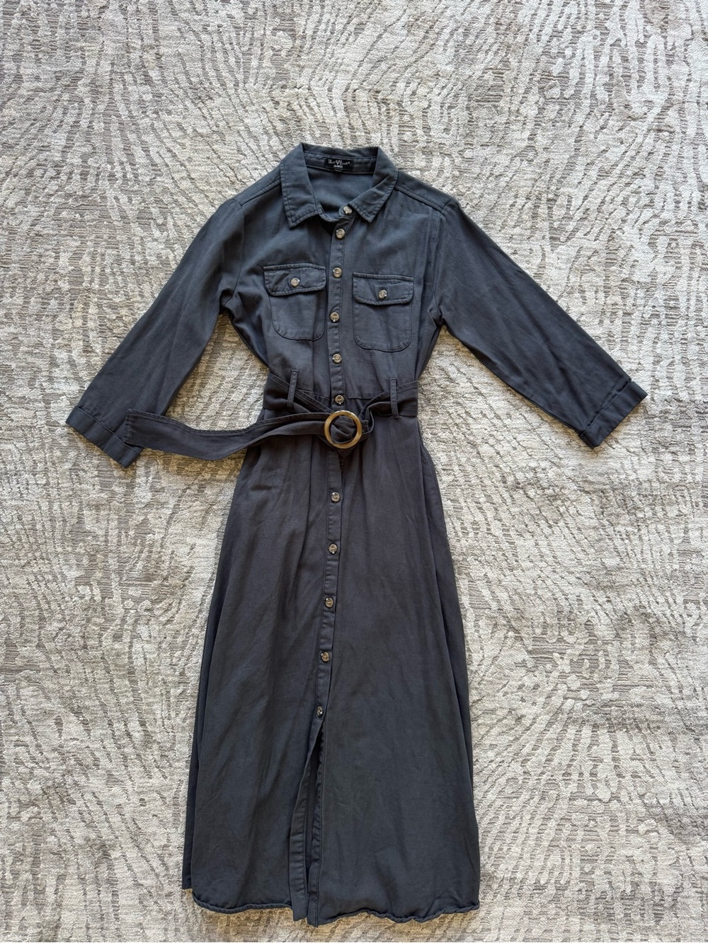 Velvet Heart Button-Front Midi Shirt Dress with Belt